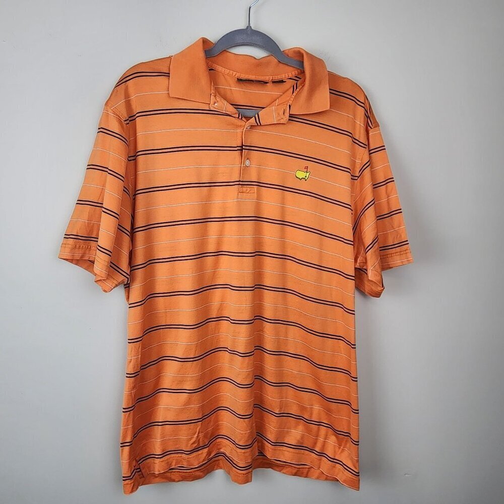 Amen Corner Masters Golf polo shirt sz L men orange stripes